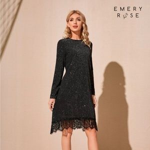 EMERY ROSE Contrast Lace Glitter Dress